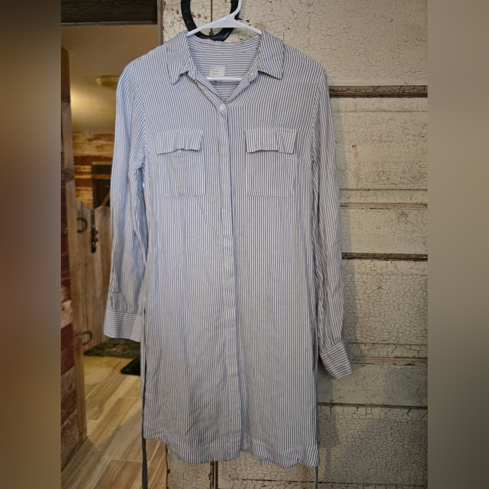 A New Day Striped Long Sleeve Shirt Dress Sz. Small EUC!